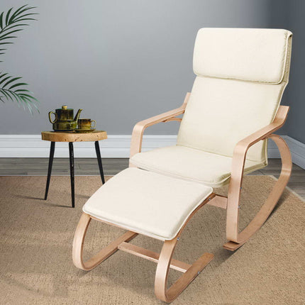 Artiss Rocking Armchair Footstool Bentwood Beige.