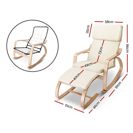 Artiss Rocking Armchair Footstool Bentwood Beige.