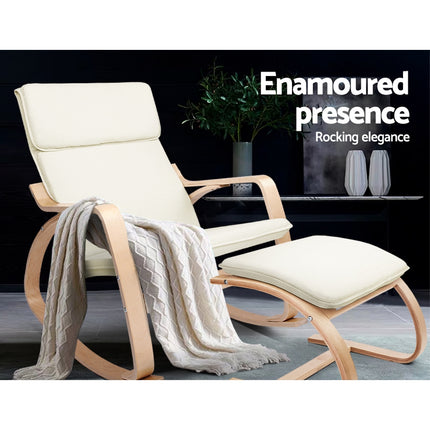 Artiss Rocking Armchair Footstool Bentwood Beige.