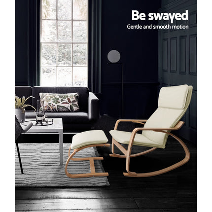 Artiss Rocking Armchair Footstool Bentwood Beige.