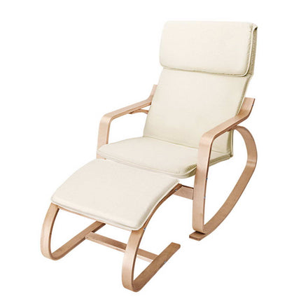 Artiss Rocking Armchair Footstool Bentwood Beige.