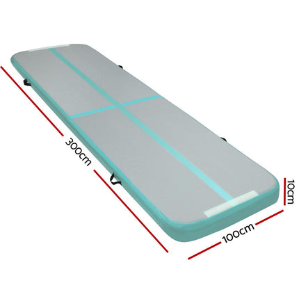 Everfit 3m x 1m Air Track Mat Gymnastic Tumbling Mint Green and Grey.