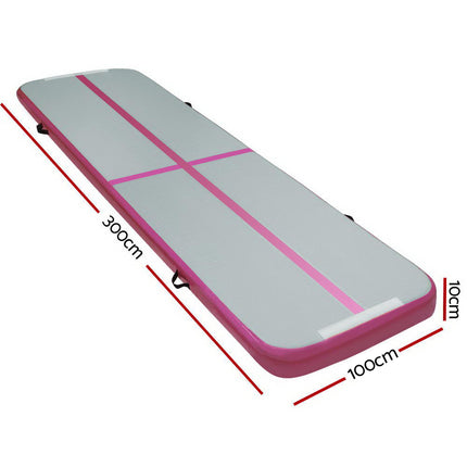 Everfit 3m x 1m Air Track Mat Gymnastic Tumbling Pink and Grey.