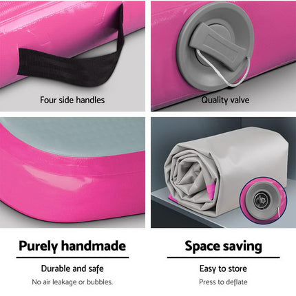 Everfit 3m x 1m Air Track Mat Gymnastic Tumbling Pink and Grey.