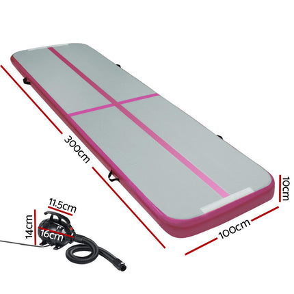 Everfit GoFun 3X1M Inflatable Air Track Mat with Pump Tumbling Gymnastics Pink.