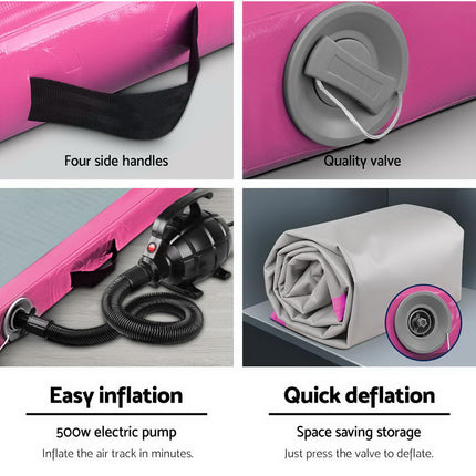 Everfit GoFun 3X1M Inflatable Air Track Mat with Pump Tumbling Gymnastics Pink.