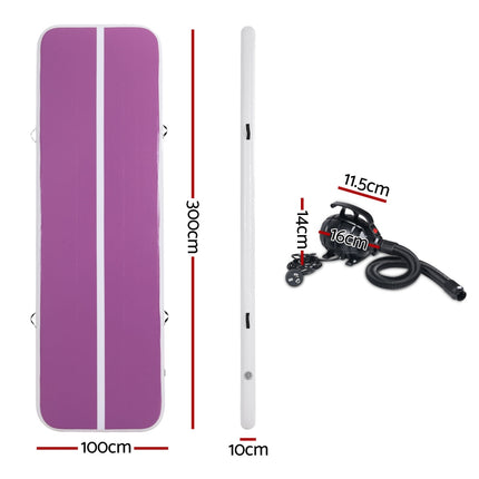 Everfit 3M Air Track Gymnastics Tumbling Exercise Yoga Mat W/ Pump Inflatable Purple.