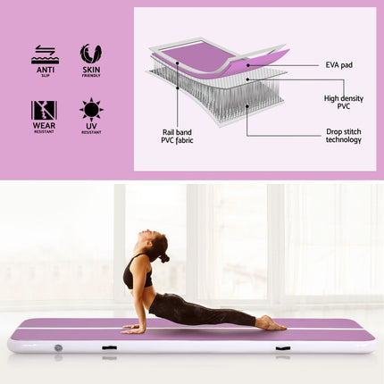 Everfit 3M Air Track Gymnastics Tumbling Exercise Yoga Mat W/ Pump Inflatable Purple.