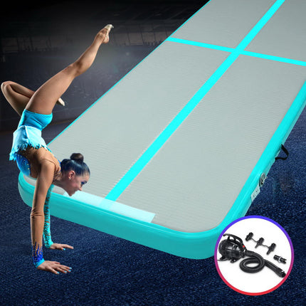 Everfit GoFun 4X1M Inflatable Air Track Mat with Pump Tumbling Gymnastics Green.