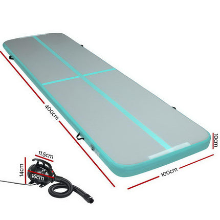 Everfit GoFun 4X1M Inflatable Air Track Mat with Pump Tumbling Gymnastics Green.