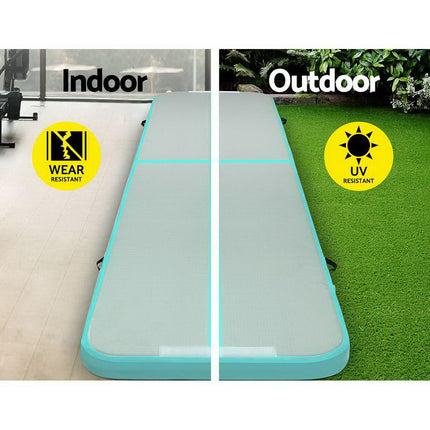 Everfit GoFun 4X1M Inflatable Air Track Mat with Pump Tumbling Gymnastics Green.