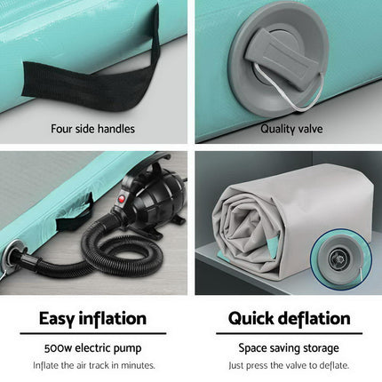 Everfit GoFun 4X1M Inflatable Air Track Mat with Pump Tumbling Gymnastics Green.
