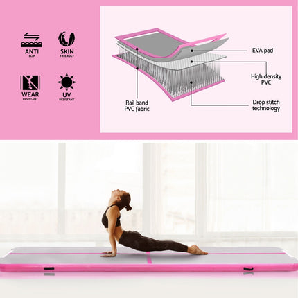 Everfit 4M Air Track Gymnastics Tumbling Exercise Cheerleading Mat Inflatable Pink.