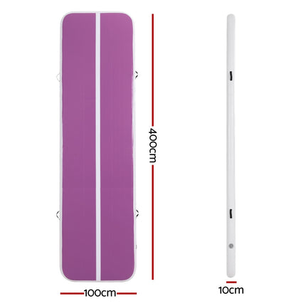 Everfit 4M Air Track Gymnastics Tumbling Exercise Cheerleading Mat Inflatable Purple.