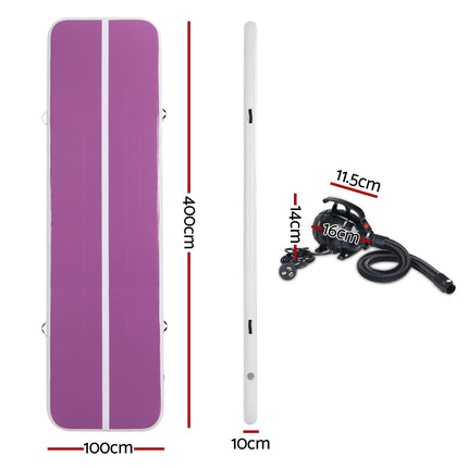 Everfit 4M Air Track Gymnastics Tumbling Exercise Yoga Mat W/ Pump Inflatable Purple.