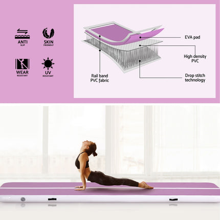 Everfit 4M Air Track Gymnastics Tumbling Exercise Yoga Mat W/ Pump Inflatable Purple.