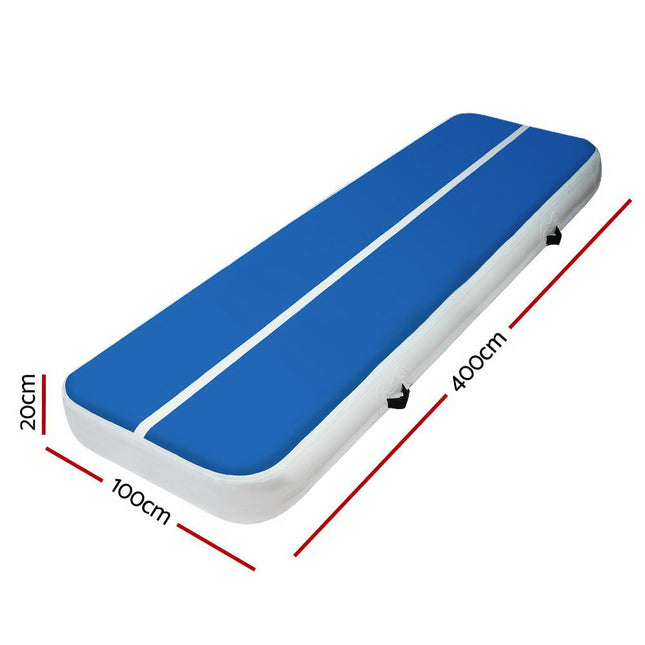 4m x 1m Inflatable Air Track Mat 20cm Thick Gymnastic Tumbling Blue And White.