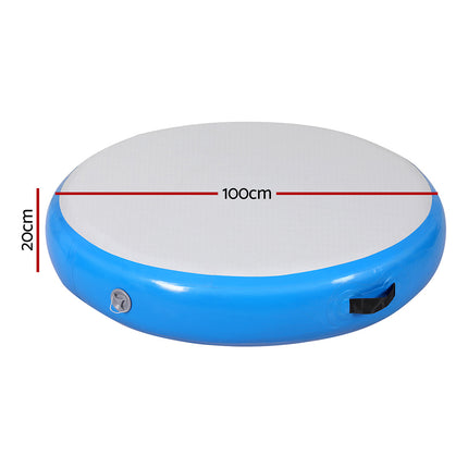 Everfit 1m Air Track Spot Inflatable Gymnastics Tumbling Mat Round Blue.