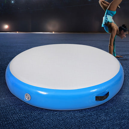 Everfit 1m Air Track Spot Inflatable Gymnastics Tumbling Mat Round Blue.