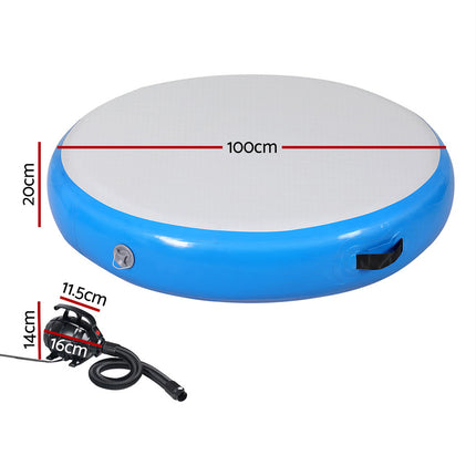 Everfit 1m Air Track Spot Inflatable Gymnastics Tumbling Mat Round W/ Pump Blue.