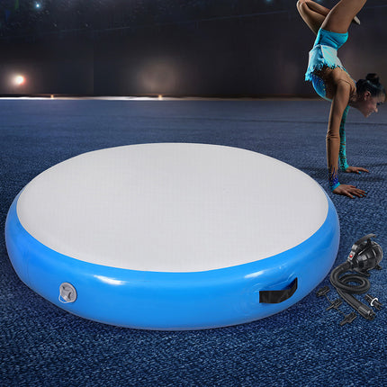 Everfit 1m Air Track Spot Inflatable Gymnastics Tumbling Mat Round W/ Pump Blue.