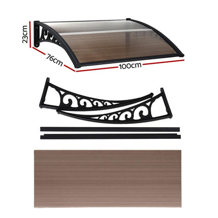 Instahut Window Door Awning 0.8mx1m Brown.