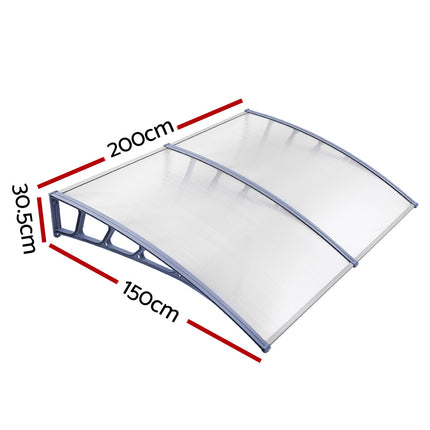 Instahut Window Door Awning Canopy 1.5mx2m Transparent Sheet Grey Plastic Frame.