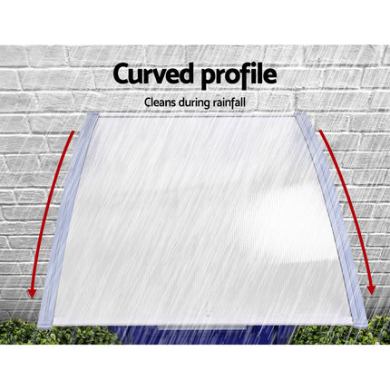 Instahut Window Door Awning Canopy 1.5mx2m Transparent Sheet Grey Plastic Frame.