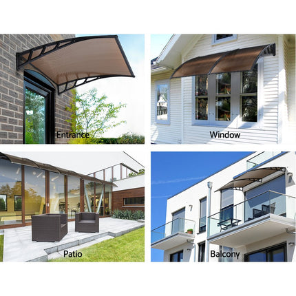 Instahut Window Door Awning Canopy 1.5mx3m Brown Sheet Black Plastic Frame.