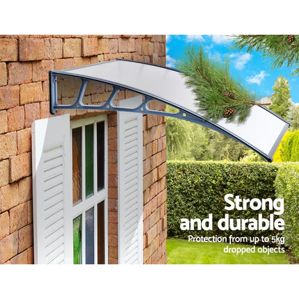 Instahut Window Door Awning Canopy 1.5mx3m Transparent Sheet Grey Plastic Frame.
