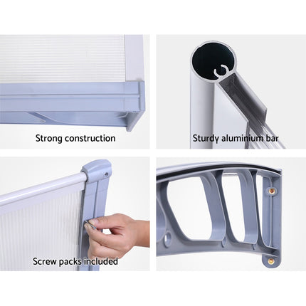 Instahut Window Door Awning Canopy 1.5mx3m Transparent Sheet Grey Plastic Frame.