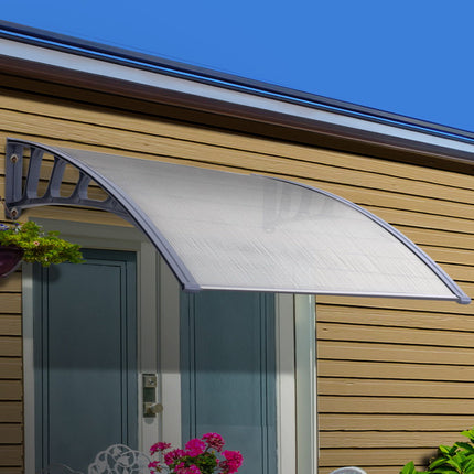 Instahut Window Door Awning Canopy 1.5mx3m Transparent Sheet Grey Plastic Frame.