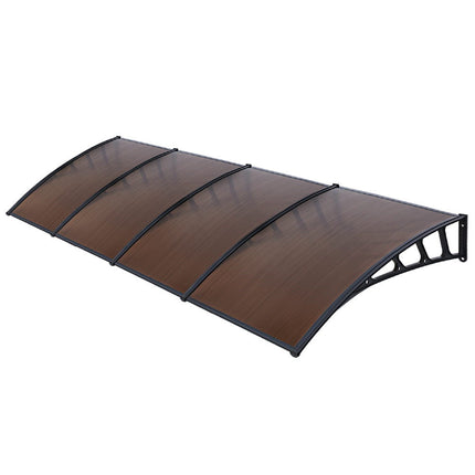 Instahut Window Door Awning Canopy 1.5mx4m Brown Sheet Black Plastic Frame.