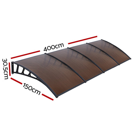 Instahut Window Door Awning Canopy 1.5mx4m Brown Sheet Black Plastic Frame.