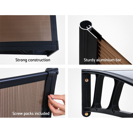 Instahut Window Door Awning Canopy 1.5mx4m Brown Sheet Black Plastic Frame.