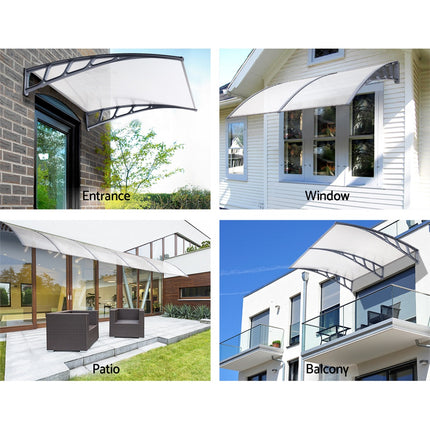 Instahut Window Door Awning Canopy 1.5mx4m Transparent Sheet Grey Plastic Frame.