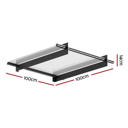 Instahut Window Door Awning Canopy 1mx1m Flat Transparent Sheet Metal Frame.