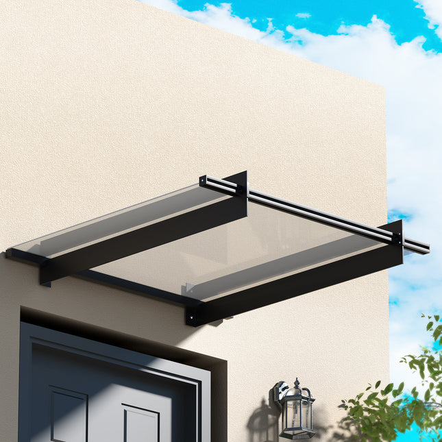 Instahut Window Door Awning Canopy 1mx1m Flat Transparent Sheet Metal Frame.