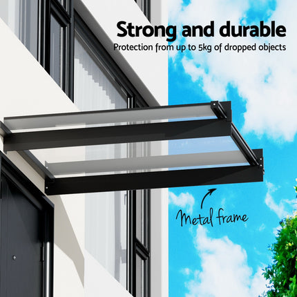 Instahut Window Door Awning Canopy 1mx1m Flat Transparent Sheet Metal Frame.