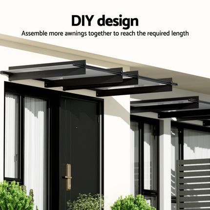 Instahut Window Door Awning Canopy 1mx1m Flat Transparent Sheet Metal Frame.