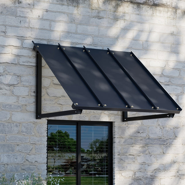 Instahut Window Door Awning Canopy 1mx1.2m Black Metal Frame.