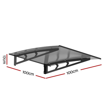 Instahut Window Door Awning Canopy 1mx1m Grey Solid Sheet Metal Frame.