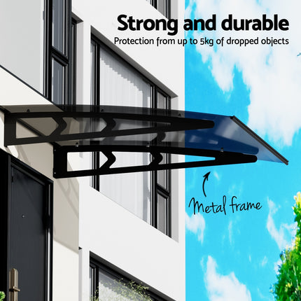 Instahut Window Door Awning Canopy 1mx1m Grey Solid Sheet Metal Frame.