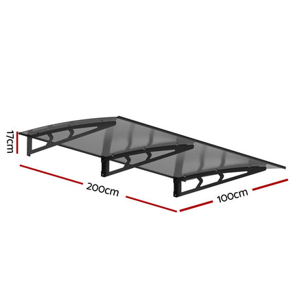 Instahut Window Door Awning Canopy 1mx2m Grey Solid Sheet Metal Frame.