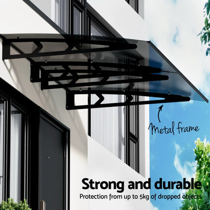 Instahut Window Door Awning Canopy 1mx2m Grey Solid Sheet Metal Frame.