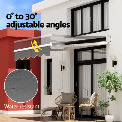 Instahut Retractable Folding Arm Awning Manual Sunshade 2Mx1.5M Grey.