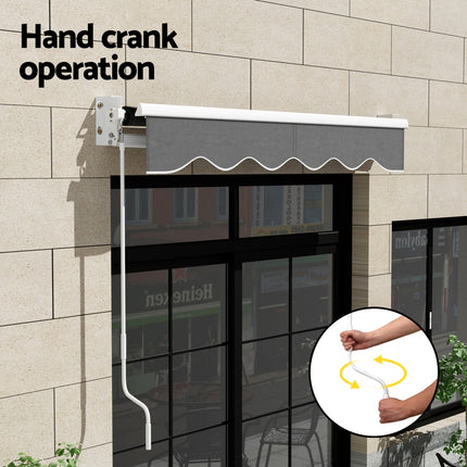 Instahut Retractable Folding Arm Awning Manual Sunshade 2Mx1.5M Grey.