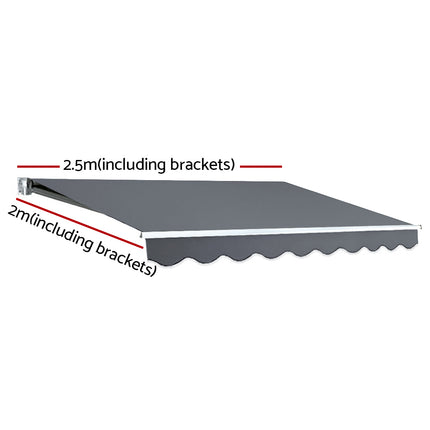 Instahut Retractable Folding Arm Awning Manual Sunshade 2.5Mx2M Grey.