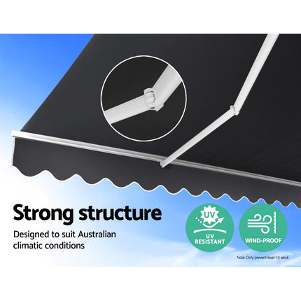 Instahut Retractable Folding Arm Awning Manual Sunshade 2.5Mx2M Grey.