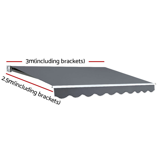 Instahut Retractable Folding Arm Awning Manual Sunshade 3Mx2.5M Grey.